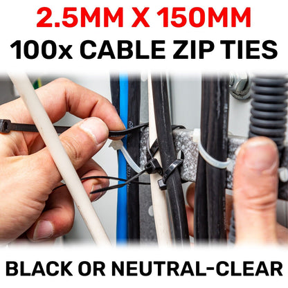 Black or White Cable Ties, 18kg Break Strength, 2.5mm x 100mm/ 150mm/ 200mm