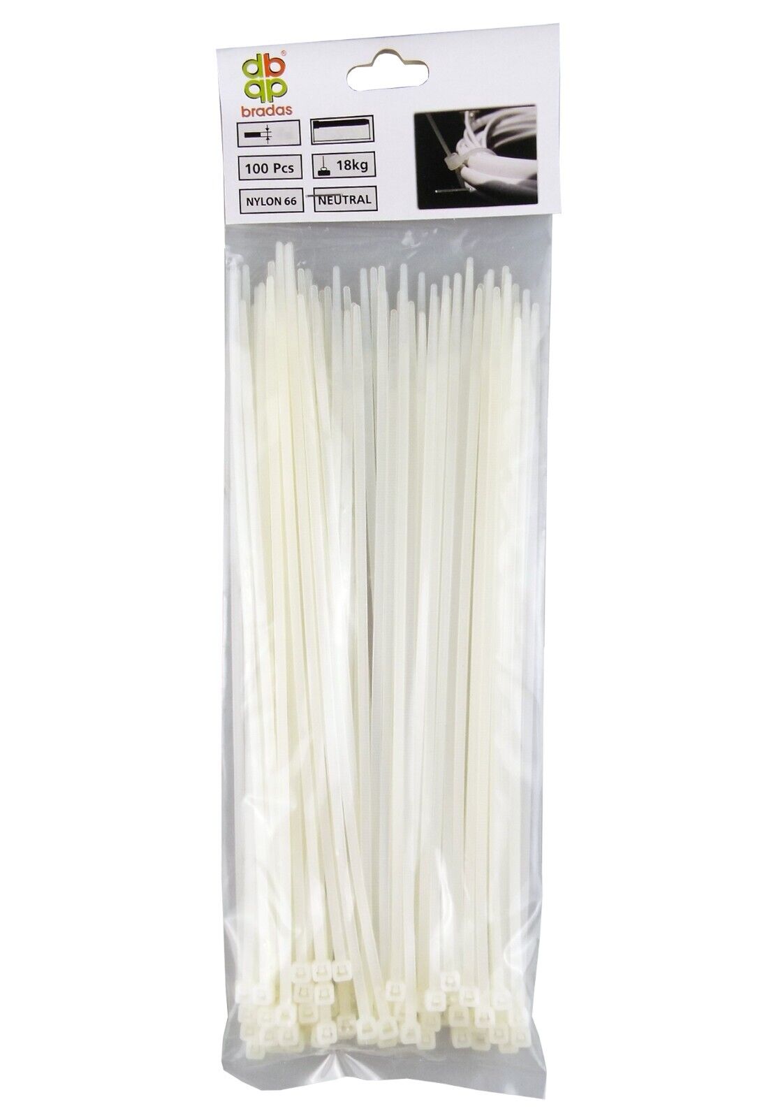 Black or White Cable Ties, 18kg Break Strength, 4.8mm x 250mm