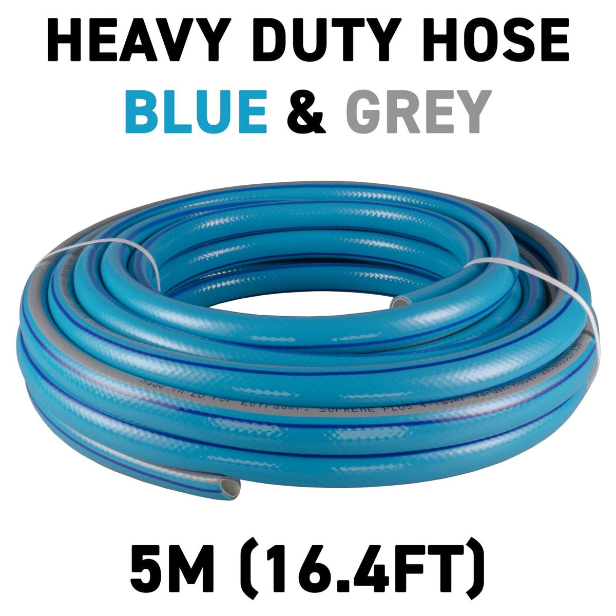 5m Blue Supreme+ 1/2″ Reinforced Garden Hose, 4-Layer