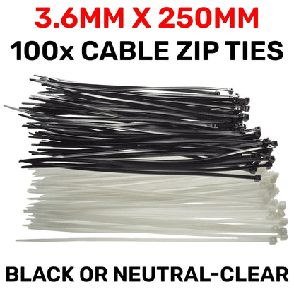 Black or White Cable Ties, 18kg Break Strength, 3.6mm x 250mm