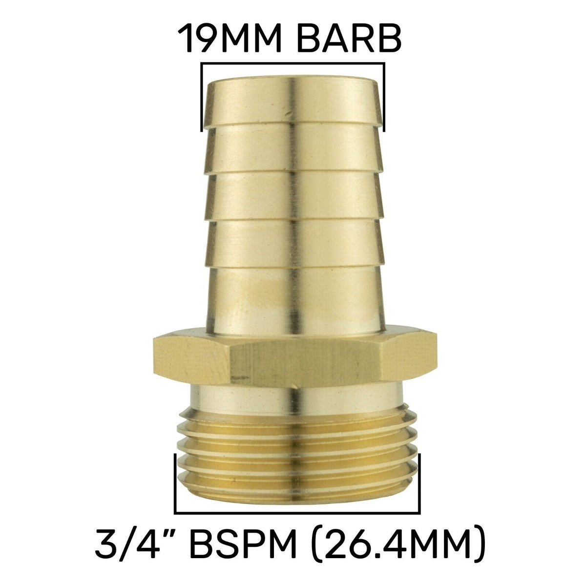 Solid BRASS Hose Tail BSP Threaded Connectors for Air, Water & Fuel Pressure