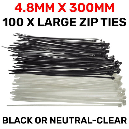 Black or White Cable Ties, 18kg Break Strength, 4.8mm x 300mm