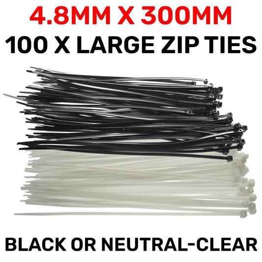 Black or White Cable Ties, 18kg Break Strength, 4.8mm x 300mm