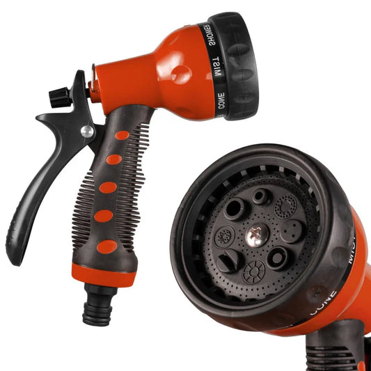 Multi-Pattern Water Sprayer Hose Gun, 8 Spray Options - Orange & Black