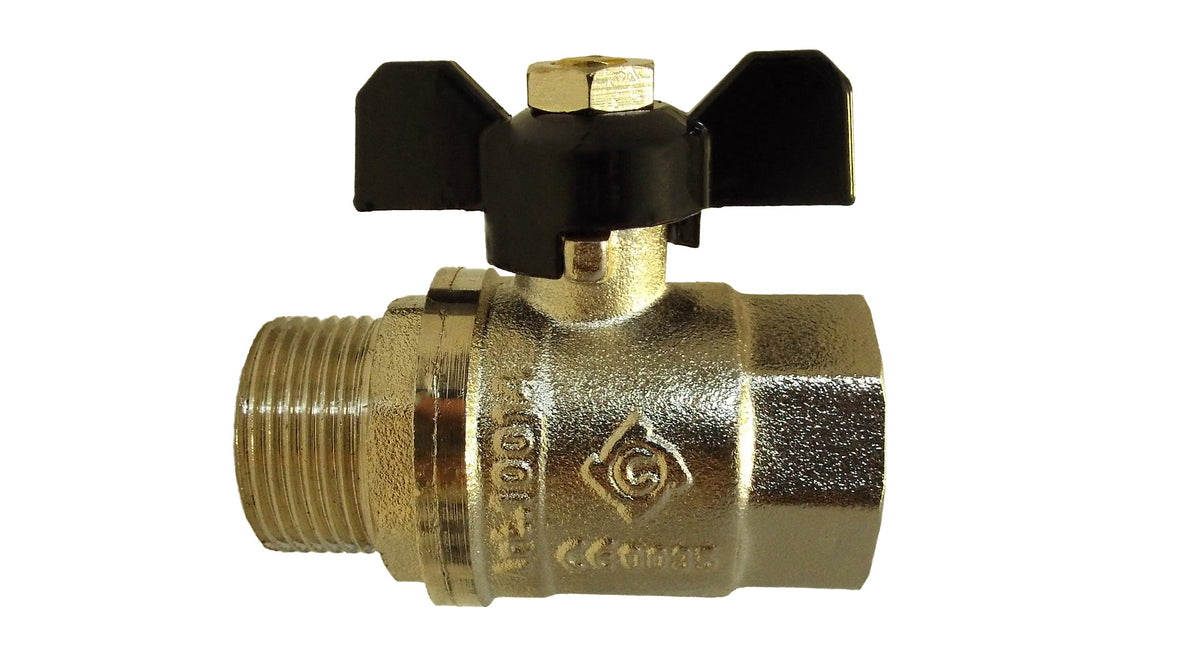 Male to Female Nickel Plated Brass Butterfly Valve, 1/2"