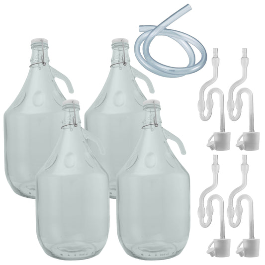5L Glass Demijohns with Swing-top Caps, Airlocks, Bungs & Siphon Tube, Box of 4